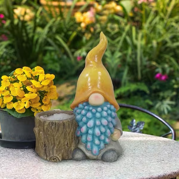 NEW IN BOX 16 in. Gnome with Yellow Hat Ceramic Planter with Drainage Hole, MGO - Picture 2 of 2